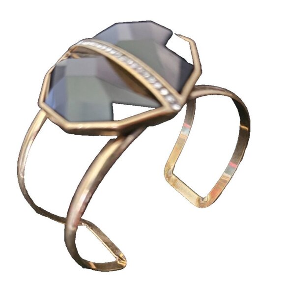 Chloe & Isabel Cuff Bracelet, Black Faceted Center Glass Stone, Pave Crystals - Picture 4 of 7